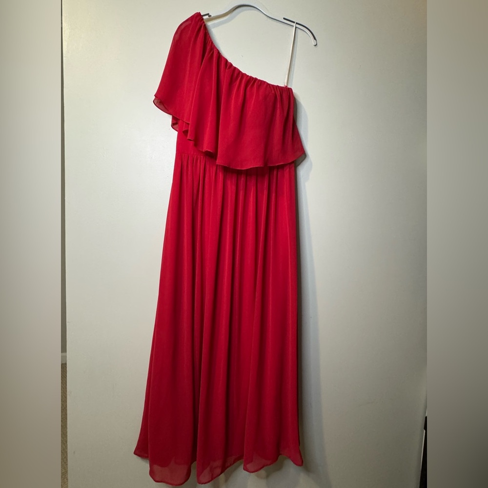 Bill Levkoff Vibrant Red One-Shoulder Dress